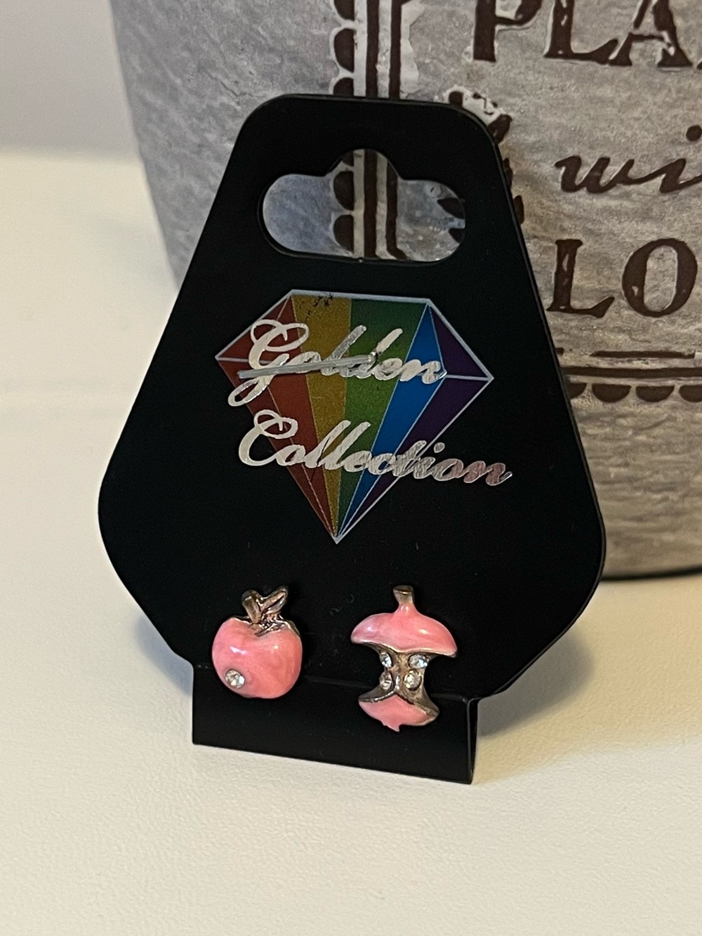 Pink Apple & Apple-Core Stud Earrings